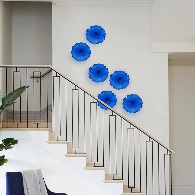 Hand Blown Glass Wall Plates Decor, Modern Unique Glass Wall Art, Murano Blown Glass Wall Art with Transparent and Easy to Clean for Staircase, Living Room, Kitchen, Hallway