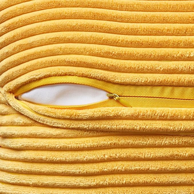 MIULEE Golden Yellow Corduroy Pillow Covers 16x16 Inch with Splicing Set of 2 Soft Boho Striped Pillow Covers Broadside Decorative Textured Summer Pillowcases for Couch Cushion Bed Livingroom
