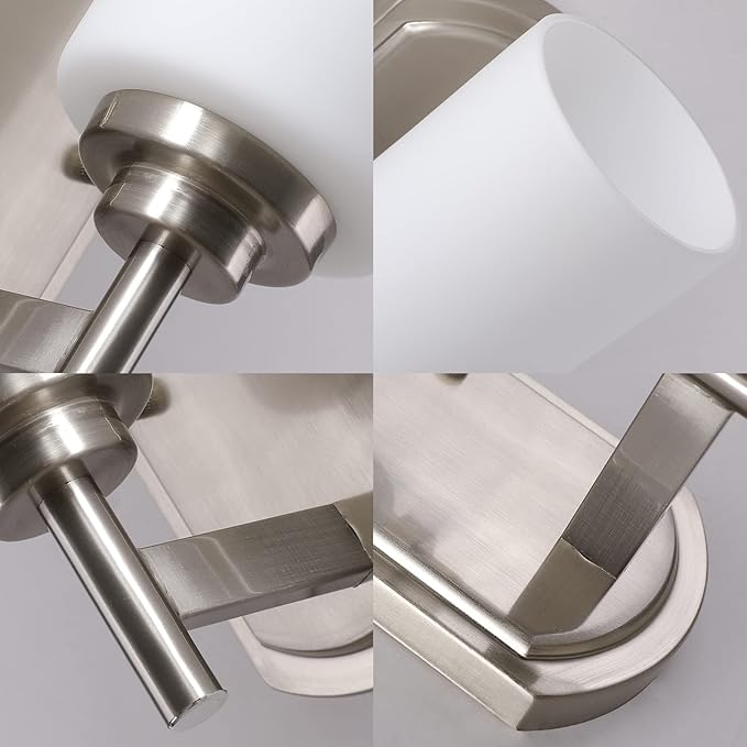 Modern Wall Sconces Set of 2, Bathroom Vanity Lights with White Frosted Glass, Wall Lighting Fixtures Satin Nickel for Entryway Over Mirror Living Room Bedroom