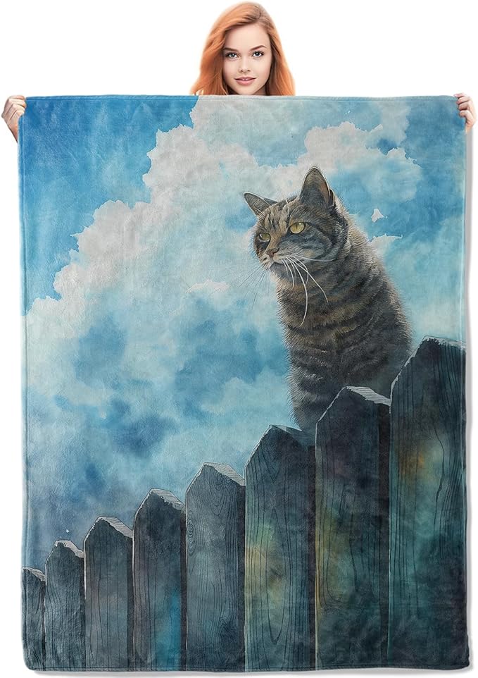 Cute Cat Flannel Blanket, Cat Gifts, Cat-Themed Blanket for Women, Soft Lightweight Throw Blankets for Bed Home Travel Decor 40" x 50"