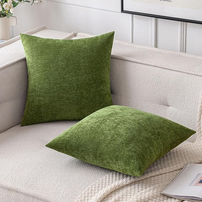 MIULEE Pack of 2 Moss Green Decorative Pillow Covers 20x20 Inch Soft Chenille Couch Spring Throw Pillows Farmhouse Cushion Covers for Home Decor Sofa Bedroom Living Room
