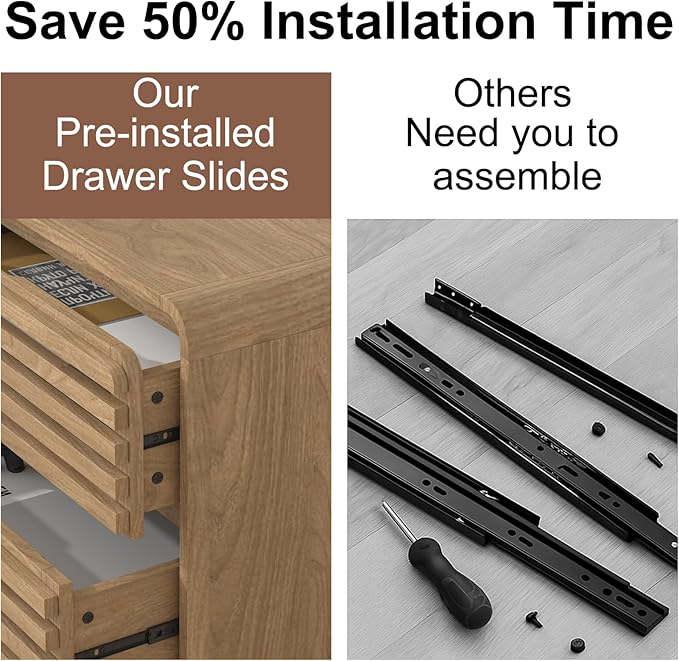 Fluted Dresser for Bedroom, Tall Dresser with 6 Drawers, Chests of Drawers with Grille & Curved Design, Dressers Slides Pre-Installed, Large Wood Drawer Organizer for Bedroom Hallway, Natural Oak