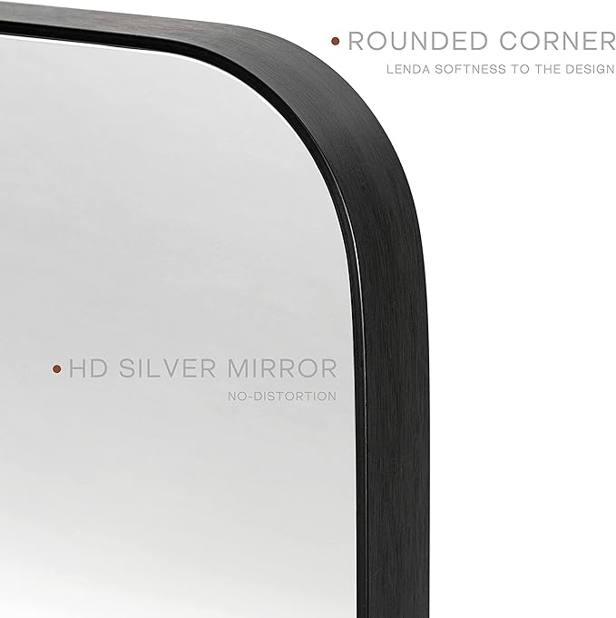 Black Bathroom Mirrors for Over Sink, 24 x 36 Inch Rounded Corner Rectangle Bathroom Vanity Mirror for Wall, Hangs Horizontally or Vertically