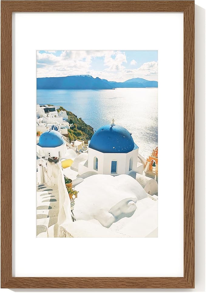 Axeman 11x17 Picture Frame with Mat for 8x12, Solid Oak Wood Poster Frame with Tempered Glass, Natural Wooden 11''x17'' Photo Frame for Wall Home Decor Art Photo and Prints with Wall Hooks, Walnut