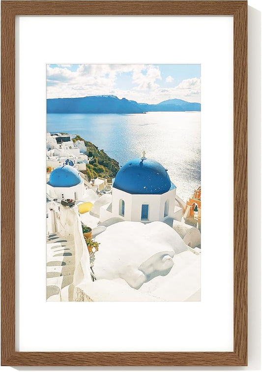 Axeman 11x17 Picture Frame with Mat for 8x12, Solid Oak Wood Poster Frame with Tempered Glass, Natural Wooden 11''x17'' Photo Frame for Wall Home Decor Art Photo and Prints with Wall Hooks, Walnut