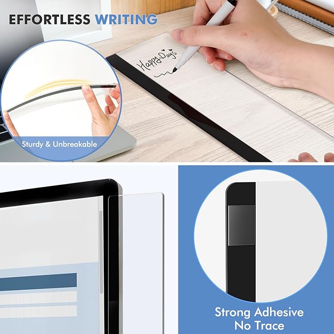 DOLLAR BOSS Monitor Memo Boards for Computers 2 Pcs Office Desk Accessories 11" x 3.1" Transparent Acrylic Monitor Side Panel Multifunction Message Board Screen Note Holder for Office Home Work Desk