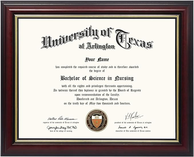 GraduationMall 8.5x11 Certificate Diploma Frame,Solid Wood & UV Protection Acrylic,Cherry Finish with Gold Trim
