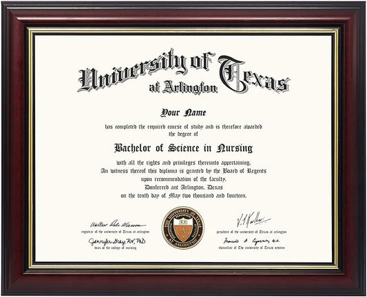 GraduationMall 8.5x11 Certificate Diploma Frame,Solid Wood & UV Protection Acrylic,Cherry Finish with Gold Trim