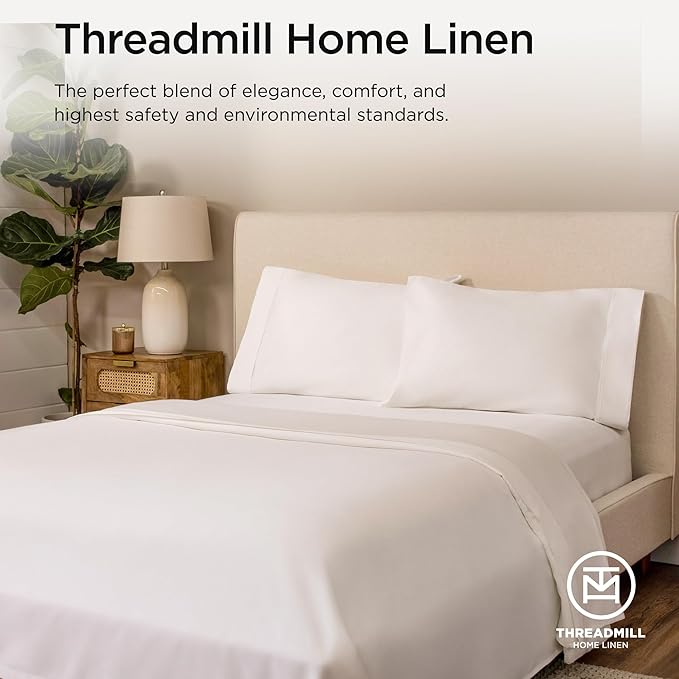 Threadmill Luxury 800 Thread Count California King 100% Cotton Sheets - Hotel White Sateen Weave Bed-Sheets, Better Than Egyptian Cotton, 4 Pc Solid Bed Set, Fits 16" Deep Pocket