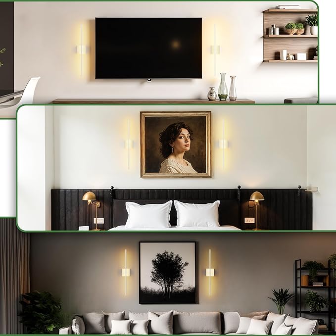 DORESshop Battery Operated Wall Sconces Set of Two with Remote Control, Rechargeable Wall Sconce, 350°Rotate Dimmable Wireless Wall Sconce for Living Room, Hallway, Bedroom, 28.1 Inch, White(2 Pack)