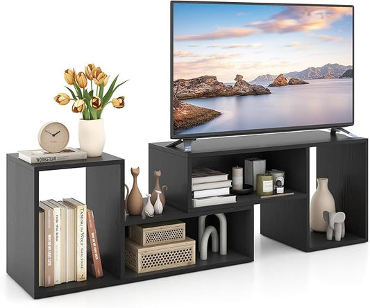 GOFLAME 2 Pieces TV Stand, Modern Entertainment Center for TVs up to 55 Inches, Free Combination Bookcase for Storage & Display, TV Console Table for Living Room, Bedroom, Black