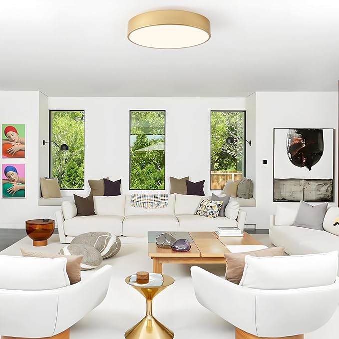 Modern Flush Mount Ceiling Light, 3-Lights Gold Ceiling Light, Minimalistic Ceiling Lamp Acrylic Shade Lighting Fixture for Bedroom Laundry Room Bathroom Hallway(15.8 Inch)