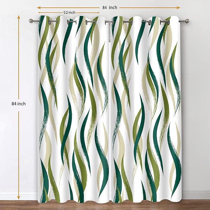 White Green Curtains Geometric Art Modern Abstract Aesthetic Blackout Curtains Sage Green Window Drape for Bedroom Living Room 52x84Inch 2 Panels Set Grommet CLME007