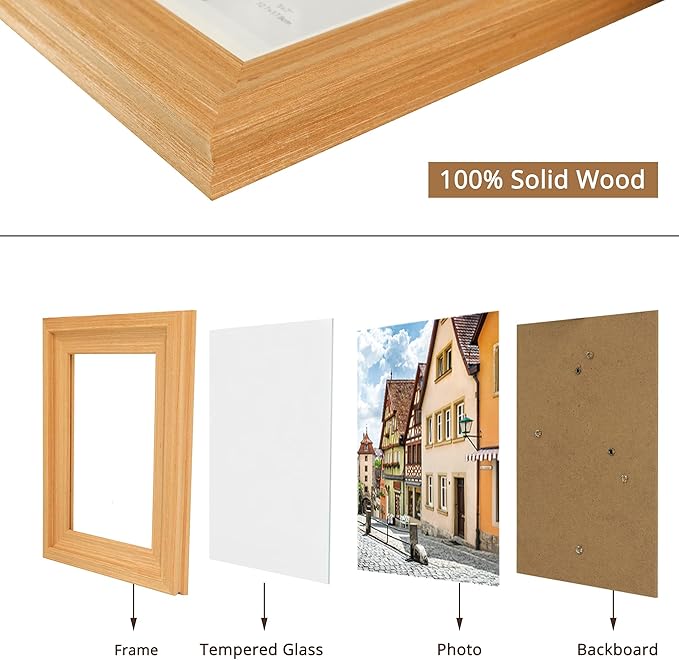 GraduationMall 4x6 Wooden Picture Frames,Real Glass,Wall or Tabletop Display Photo Frames,Oak Set of 2