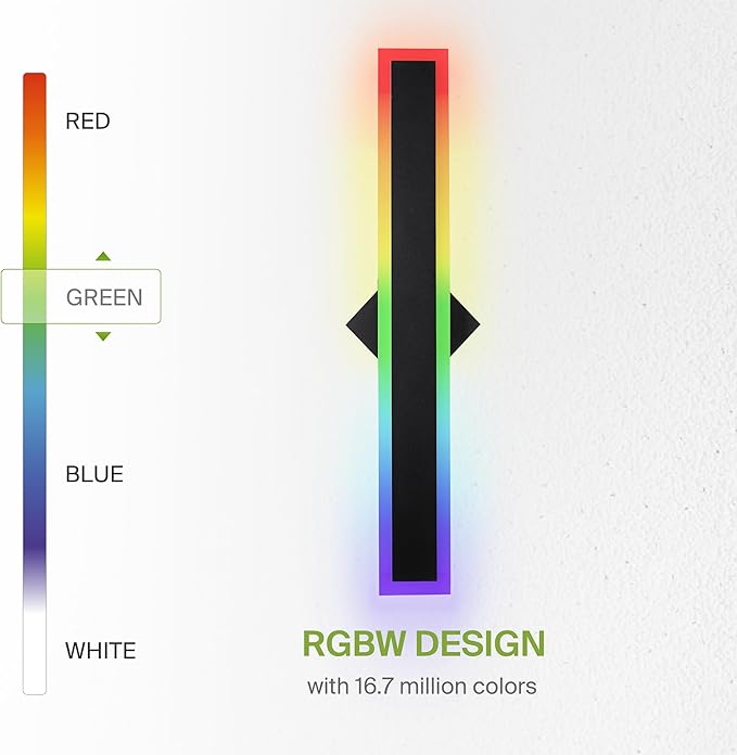 ASD LED 24" Long Wall Mount Light Fixture, Outdoor & Indoor Linear Sconce | RGBW, Smart, Waterproof, Anti-Rust, ETL Listed | 18W 900LM 2700-6500K 100-277V | Exterior Porch Lighting | Black, 2 Pack