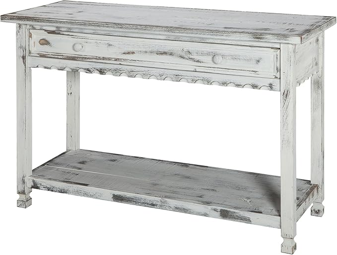 Alaterre Furniture Rustic Country Cottage Console Table with 1 Drawer & 1 Shelf, Distressed Finish - Perfect for Living Room, Entryway, Hallway