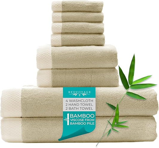 BedVoyage Luxury Bath Towels Set of 8 - Ultra Soft Plush Bathroom Towel Set - Highly Absorbent Viscose from Bamboo Bath Towels Ultra Soft - Spa Towel for Body - Champagne