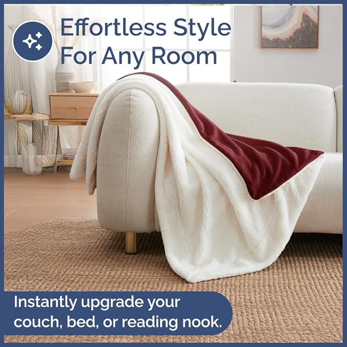 Sherpa Fleece Blanket King Size - Reversible Sherpa Fleece King Blanket - Super Soft Double Sided for Bed, Sofa, Couch - Thick, Warm, and Plush - Luxurious Bedding for Winter - Burgundy, 90" x 108"