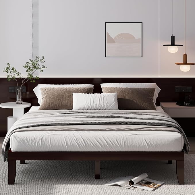 Giantex 14 Inch King Wood Platform Bed Frame, Minimalist Style Mattress Foundation with Solid Rubber Wood, Heavy Duty Slat Support, Without Headboard, Easy Assembly, No Box Spring Needed, Espresso