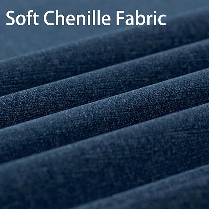 VKNOW Mid-Century Accent Chairs Set of 2, Modern Upholstered Chenille Armchair for Living Room,Comfy Reading Accent Chairs with Wood Legs for Bedroom, Navy Blue