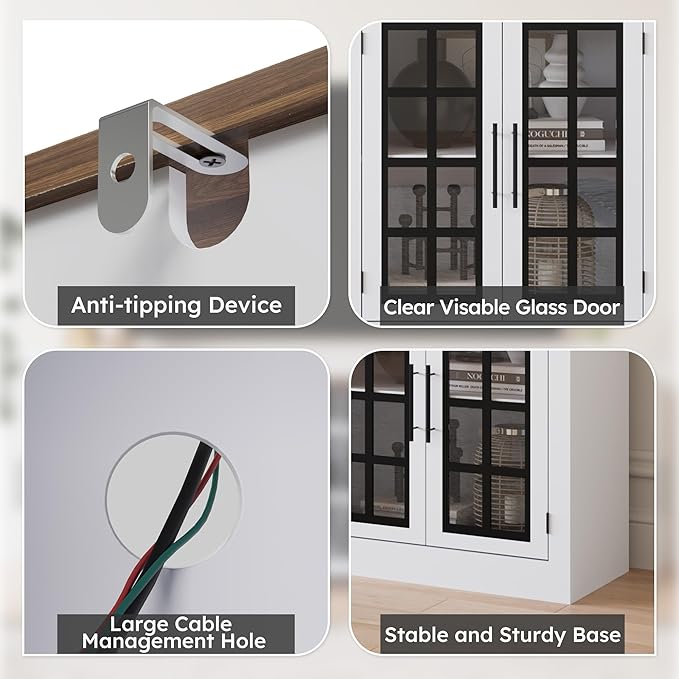 Farmhouse TV Stand for TVs up to 100", Modern Entertainment Center with 2 Cabinets and 3-Tier Open Shelves, Rustic TV Console for Living Room, Bedroom, White