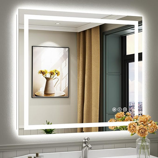 40x36 LED Lighted Bathroom Mirror, Backlit & Front Lit, Bathroom Vanity Mirror with Lights, Touch Screen Dimmable, Anti-Fog, Memory Function, HD Tempered Glass, Shatter-Proof, ETL Listed