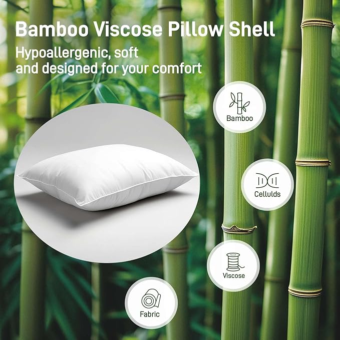 Hypoallergenic Bamboo Viscose Shell, Soft Bed Pillows King Size Set of 2 with Down Alternative Filling, Luxury Hotel Quality for Stomach, Back and Side Sleepers, Oeko-Tex Certified,