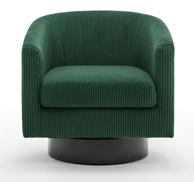 UIXE Swivel Accent Chair, Upholstered Corduroy Barrel Chair for Living Room, Small Single Sofa Bedroom Reading Seat, Set of 4, Dark Green