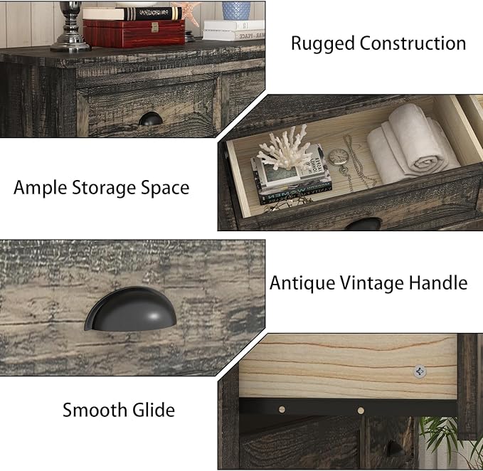 Wananlanen® Farmhouse Dresser for Bedroom, Wooden Tall Rustic Dresser for Bedroom, Hallway (Dark Oak, 6 Drawer)