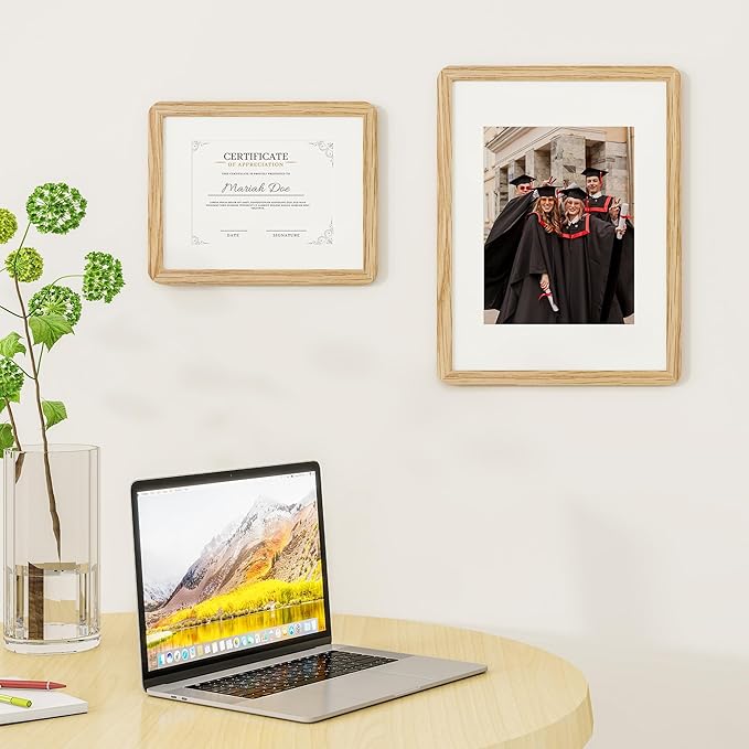 12x16 Picture Frame - Solid Oak Wood 12x16 Poster Frame, 12''x16'' Picture Frame With Mat For 8.5x11, Tempered Glass and Hanging Hardware Included, 16 By 12 Frame Wood, Natural Oak