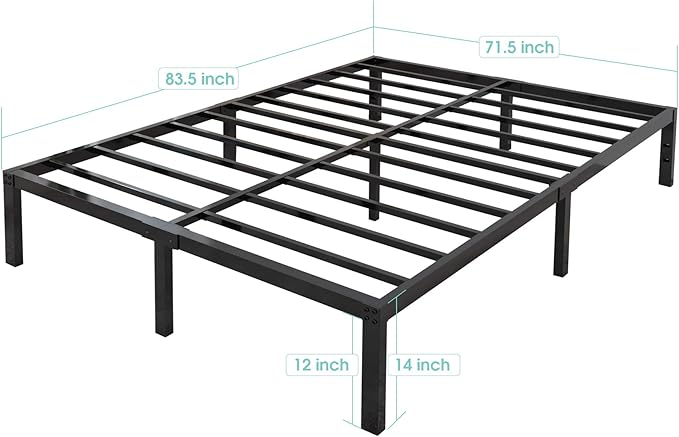 14 Inch Tall 3500lbs Heavy Duty Metal Bed Frame/with Storage/Mattress Foundation/Steel Slats Platform/Noise Free/No Box Spring Needed,Cal King