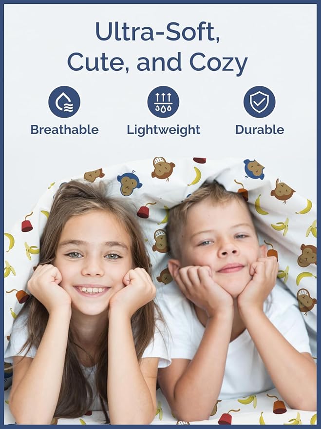 Kids Twin Size Monkey Bed Sheets - 3 Piece Monkey Sheet Set - Cartoon Banana Bedding - Ultra-Soft, Cute & Cozy - Comfy, Breathable & Machine Washable - Animal Bed Set for Boys, Girls, Teens & Toddlers