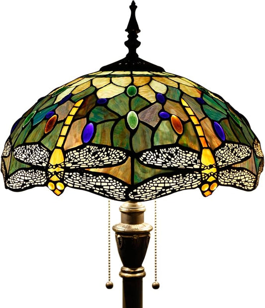 Tiffany Floor Lamp Stained Glass Lamp Standing Reading Light 16x16x70 Inch for Living Room (Amber Yellow Dragonfly)
