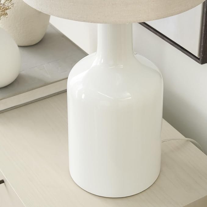 Nourison Home 22" Glossy White Ceramic Table Lamp for Modern, Transitional, Bedside Table, Living Room, Dining, Entryway