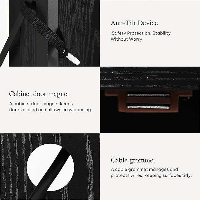 YITAHOME 33.5'' Tall TV Stands for Living Room, TV Entertainment Center with LED Light, TV Stand for TVs up to 70 Inch, Tall TV Console Cabinet with Power Outlets, Black