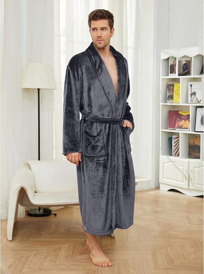 U2SKIIN Mens Fleece Robe Plush Collar Shawl Bathrobe