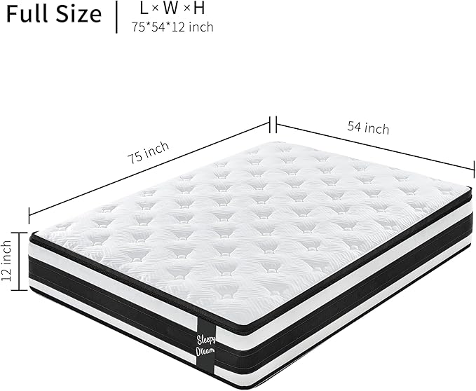 12 Inch Memory Foam Mattress,Full Size Plush Hybrid Mattress,Cooling Knitted Cover & Pocket Spring,Breathable & Motion Isolating,Pressure Relief, Certified Foams Fabric,Bed in a Box,Tranquilo Core