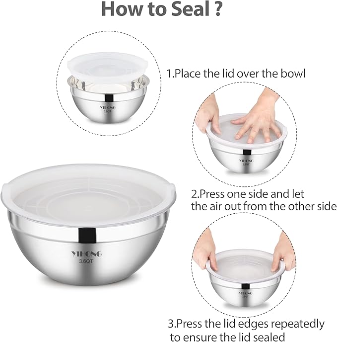 YIHONG Stainless Steel Mixing Bowls Set, 7 Piece Metal Mixing Bowls with Lids Set for Kitchen, Nesting Steel Mixing Bowls Ideal for Baking, Prepping, Cooking, and Serving Food(White)