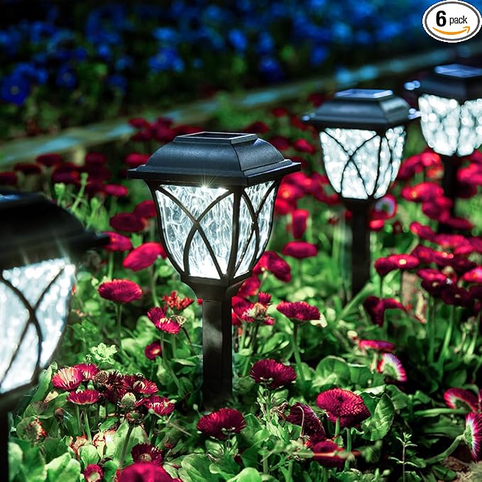 GIGALUMI Solar Lights Outdoor Waterproof, 6 Pack LED Solar Garden Lights, Outdoor Decorations, Garden Decor for Yard, Patio, Landscape, Planter, Walkway (Cold White)