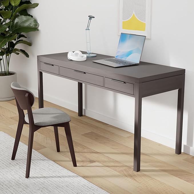 SIMPLIHOME Hollander Desk - 60-Inch Wide Solid Wood Writing Desk in Warm Walnut Brown, Contemporary Home Office Computer Table for Workspace or Study with 2 Drawers and Flip-Down Keyboard Tray