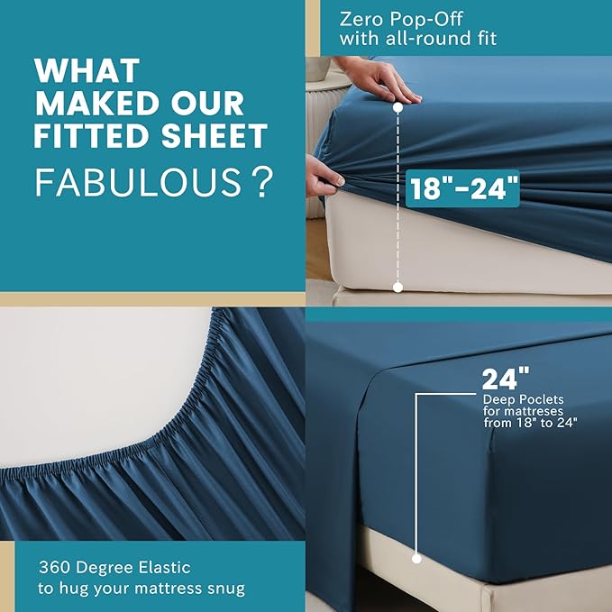 Bedlifes California King Sheet Set, Extra Deep Pocket 18-24 Inches, 1000Thread Count 100% Egyptian Cotton, Soft and Breathable 4-Piece,Navy