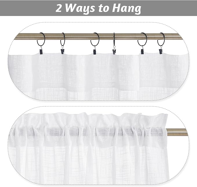 RYB HOME Semi Sheer Curtains 102 inches Long, White Light Filtering Half Privacy Window Curtains & Drapes for Bedroom Living Room, White, W 52 x L 102 inches, 2 Panels Set