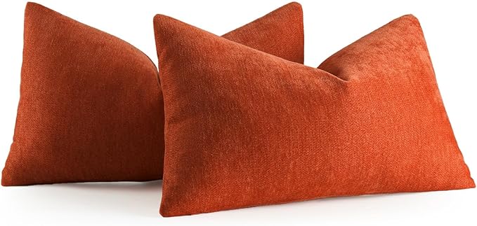 MIULEE Pack of 2 Burnt Brick Decorative Pillow Covers 12x20 Inch Soft Chenille Couch Throw Pillows Farmhouse Cushion Covers for Home Decor Sofa Bedroom Living Room