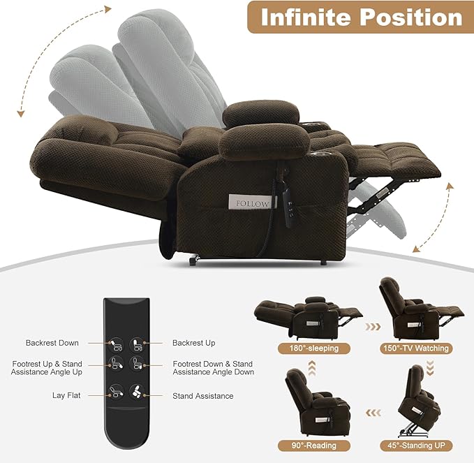 Infinite Position Power Lift Chair, Dual Motor Power Lift Recliner Chair with Massage and Heat Function for Elderly People, USB Charging Ports, Dark Brown