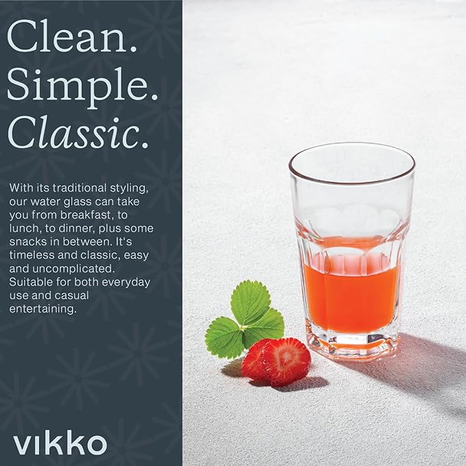 Vikko Drinking Glasses, 11.5 Ounce Glass Cups, Durable Glasses Drinking Set of 12, Stackable Water Glasses, Highball Glasses, Heavy Base Tumblers & Water Glasses, Dishwasher Safe Cups for Kitchen
