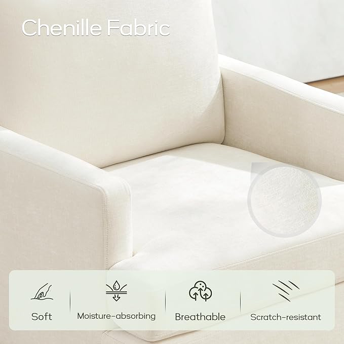 VKNOW Mid-Century Accent Chair, Modern Upholstered Chenille Armchair for Living Room,Comfy Reading Accent Chairs with Wood Legs for Bedroom, Beige