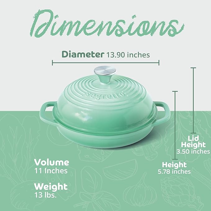 Enameled Cast Iron Bread Pan with Lid 11” Green Bread Oven Cast Iron Sourdough Baking Pan, Dutch Oven for Bread, No Seasoning Needed-Segretto Cookware