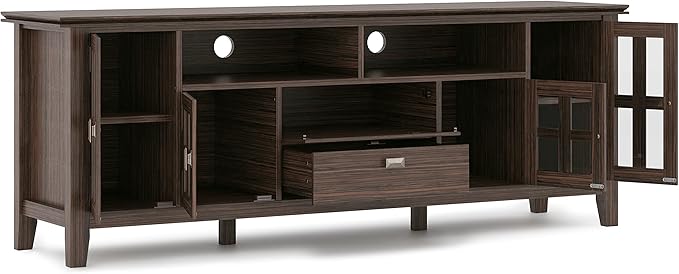 SIMPLIHOME Artisan SOLID WOOD 72 inch Wide Transitional TV Media Stand in Farmhouse Brown For TVs up to 80 inches for the Living Room and Entertainment Center