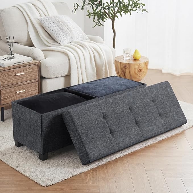 Ornavo Home 43 Inch Storage Ottoman, Large Storage Bench, Ottoman with Storage with Legs, Foot Rest Stool, Bedroom Bench - Black