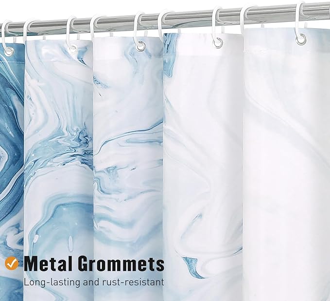 MitoVilla Blue Marble Small Stall Shower Curtain 36 x 72, Abstract Ombre Half Size Narrow Shower Curtain Set, 36 inch Modern Fabric Shower Curtains for Chic Luxury Bathroom Decor